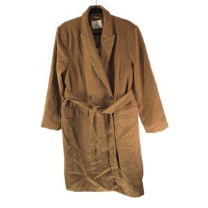 A New Day Womens Long Coat With Belt Wool Blend Double Breasted NWOT Brown S